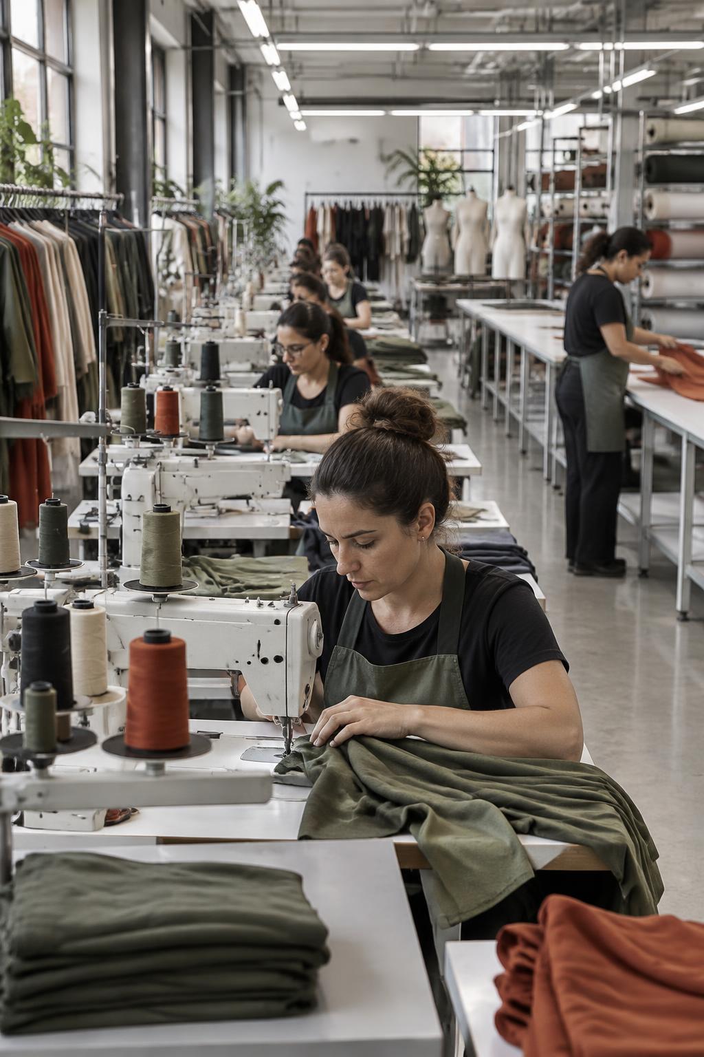 Equipe de costura confeccionando peças em um ateliê